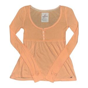 Vintage Y2K Hollister Babydoll Long Sleeve Ribbed Henley Top Orange Grail Size L